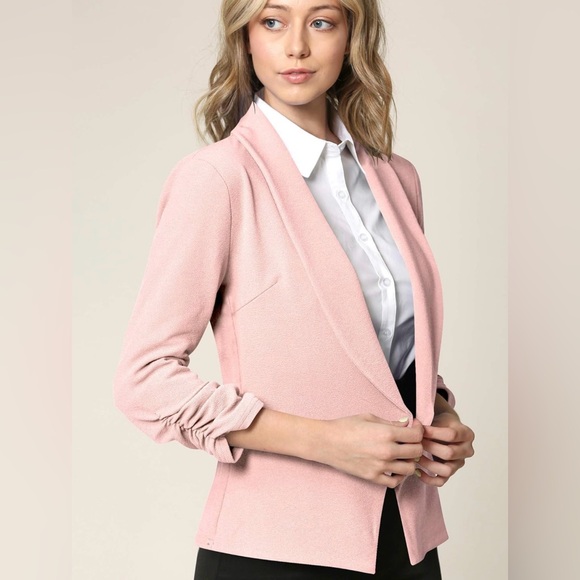 3/4 Sleeve Blazer Open Front Cardigan Jacket Work Office Blazer -pink - Picture 2 of 6